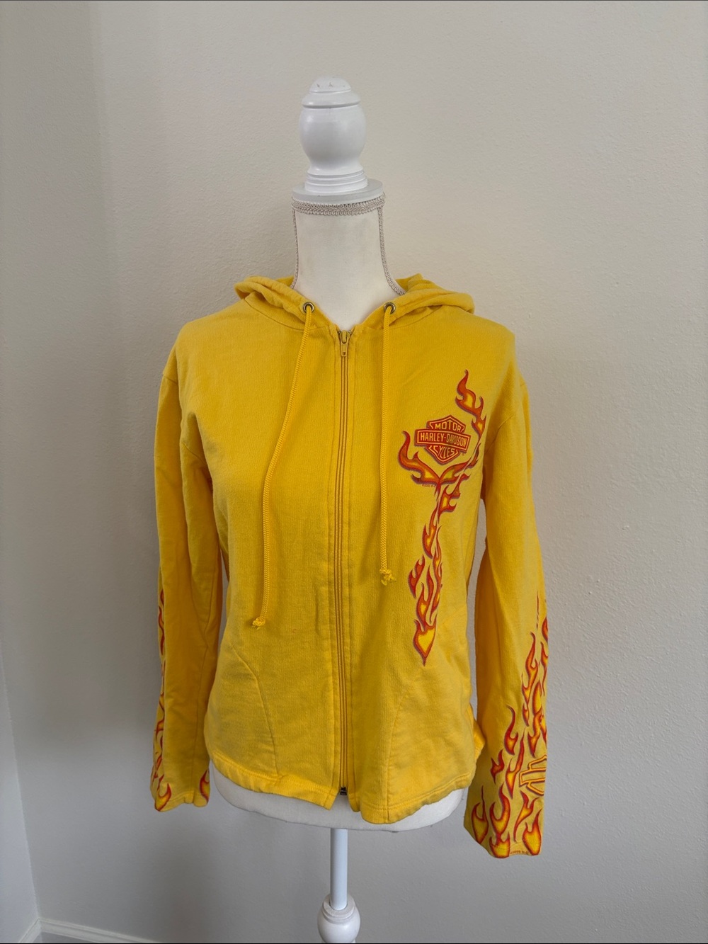 Harley-Davidson Yellow Hoodie with Flame Sleeve and Chest Logo